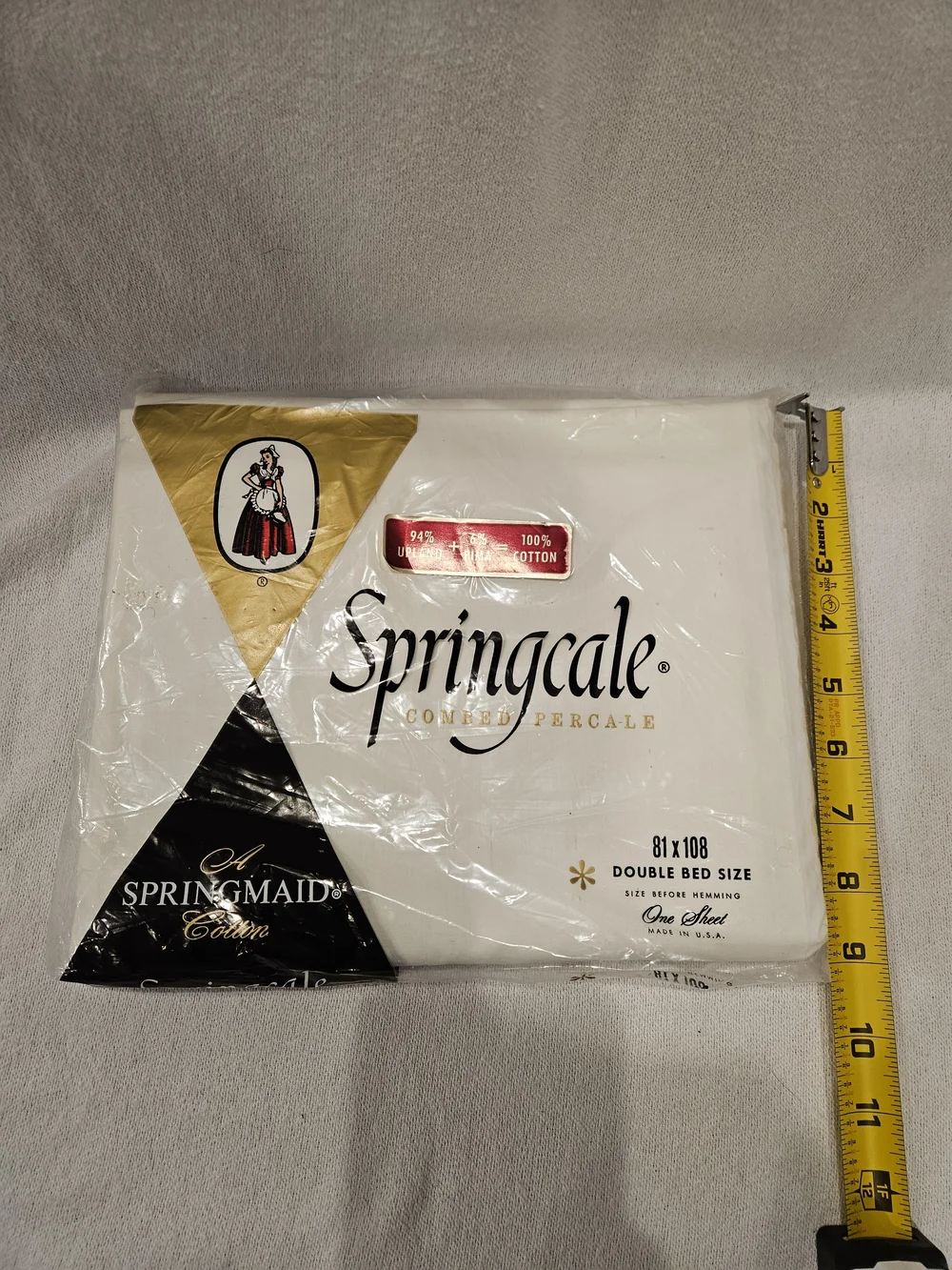 Vintage Springcale Combed Percale White Double Bed Sheet - Springmaid Cotton